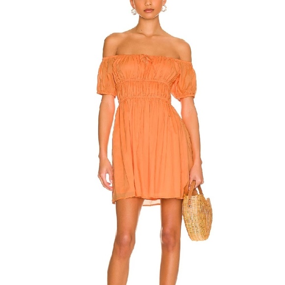 Faithfull the Brand Viola Mini Dress in Mango Orange Size Large Size 8, NWT! - Picture 1 of 12